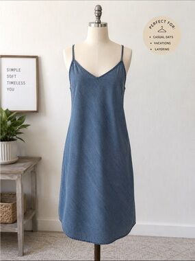 GAP Light Blue Denim Maxi Slip Dress